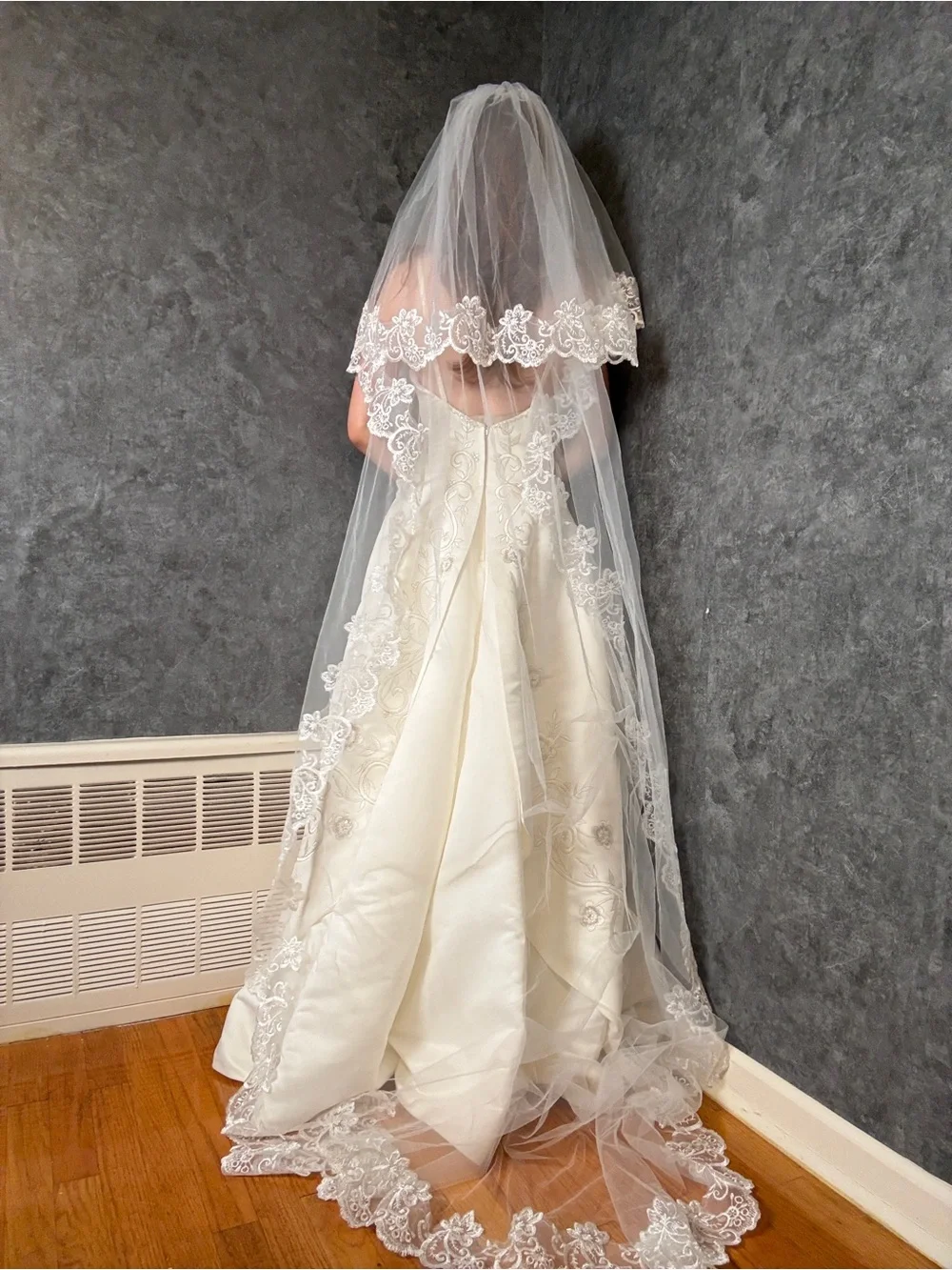 Cathedral Length Lace Wedding Veil with Blusher